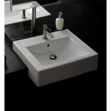 Square Bathroom Sinks on Square White Ceramic Semi Recessed Sink 8025 D Scarabeo 8025 D
